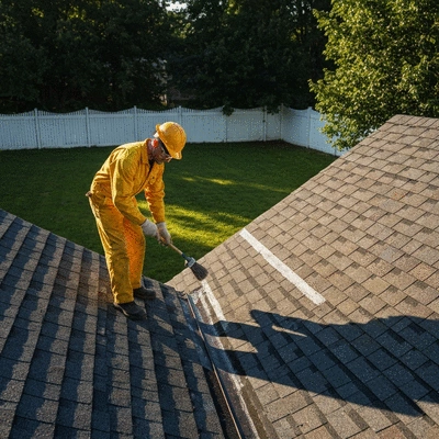 Lifestyle image of a waterproofing contractor at work on a roof