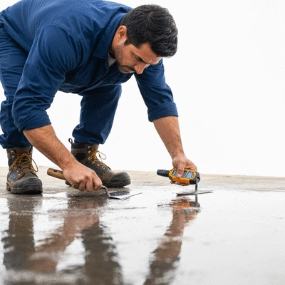 Waterproofing professional inspecting a wet area