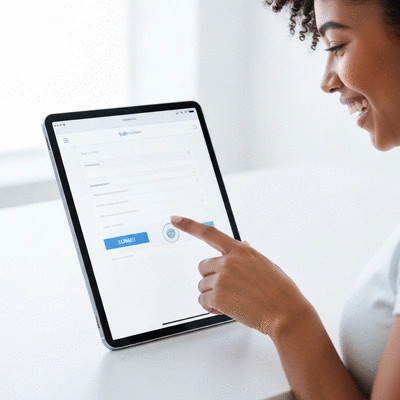 User submitting online form on tablet