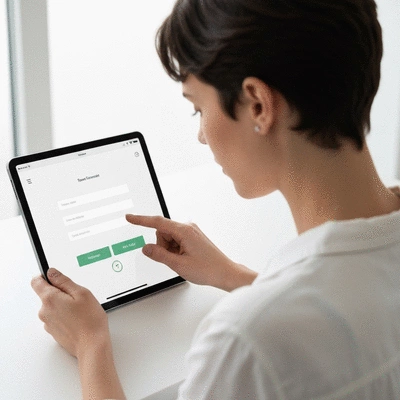 User submitting online form on tablet