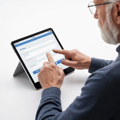 User submitting online form on tablet
