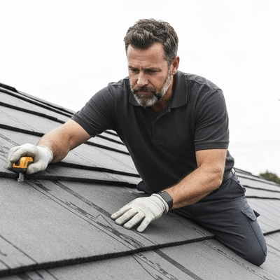 User inspecting roof waterproofing