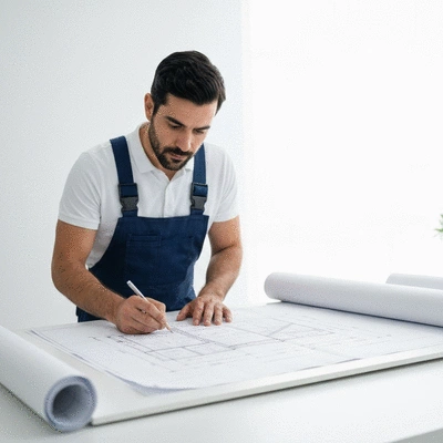 Builder analyzing waterproofing plans