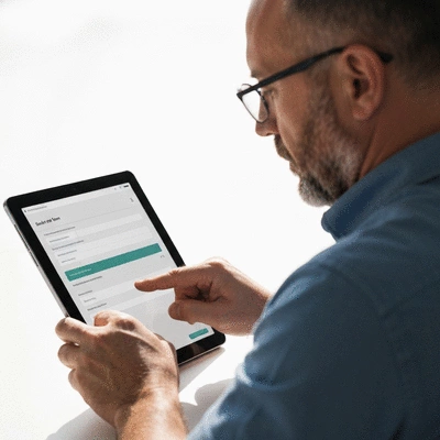 User submitting online form on tablet