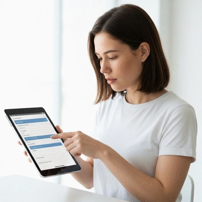 User submitting online form on tablet