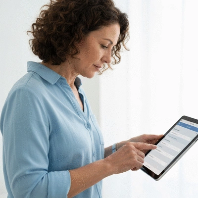 User submitting online form on tablet