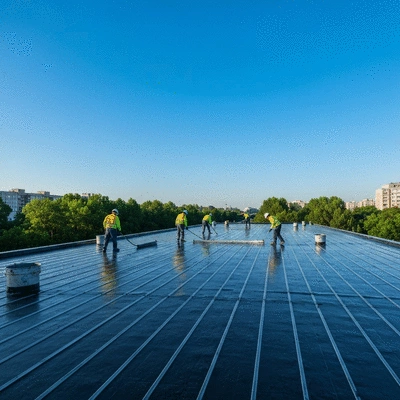 Photograph of a rooftop waterproofing application