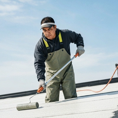 Professional waterproofing contractor at work