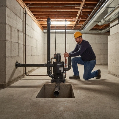 Installation of sump pump in a basement